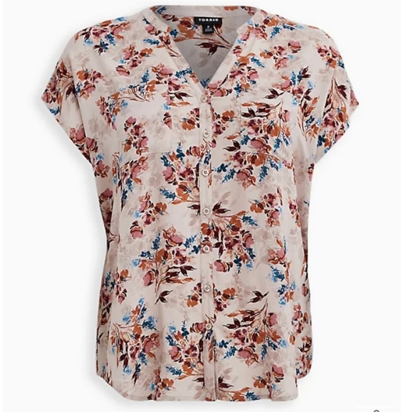 Torrid light taupe floral challis dolman blouse - Picture 4 of 5